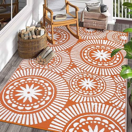 Ileading Geometric Reversible Plastic Straw Rug 6x9 ft