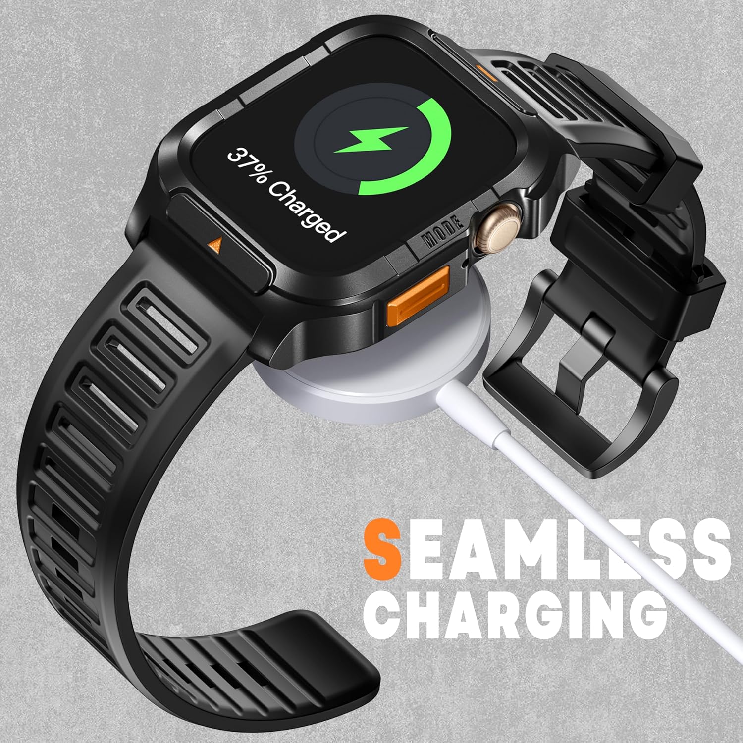 Bandletic Compatible with Apple Watch Series 9/8/7 45mm Bands Case for Men - Soft Breathable Silicone Strap with Shockproof Durable Rugged Metal Case for iWatch Bands Men 45mm Series 9 8 7 - Black - Image 6