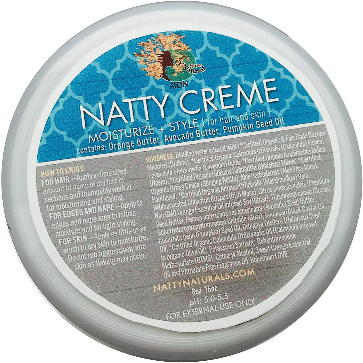 Natty Naturals Hair Care Light Styling Creme Moisturizer with Avocado Butter and Pumpkin Seed Oil