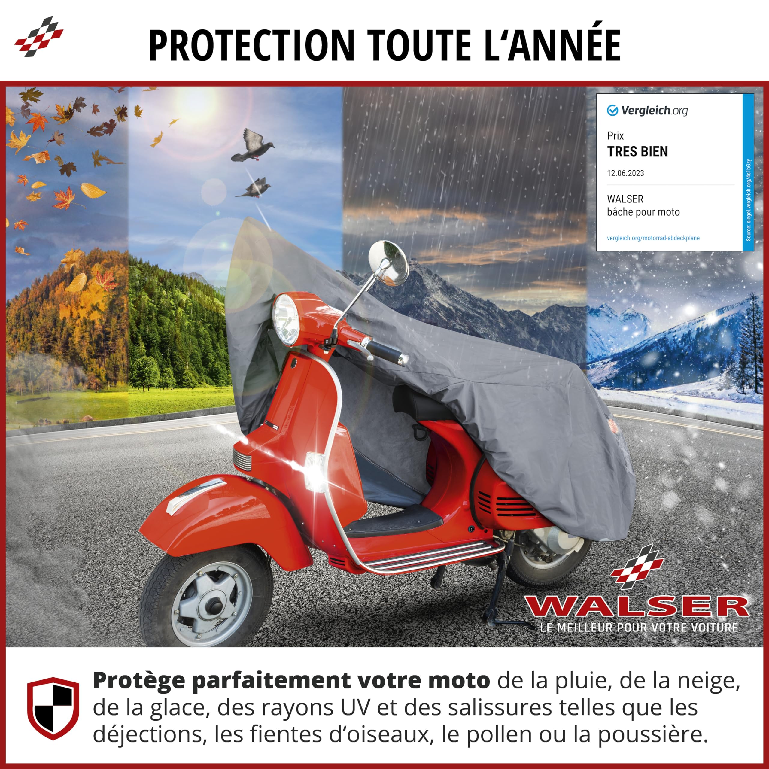 WALSER Bâche Moto S, Mention Très Bien* bâche de Couverture Compatible avec Vespa étanche, Couverture Scooter