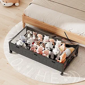 Underbed Storage Containers with Wheels, Large Under Bed Drawers on Wheels with Removable Lids, Rolling Shoe Organizer Under Bed Storage Dresser Metal Drawers for Clothes Toys Blankets (1PACK)