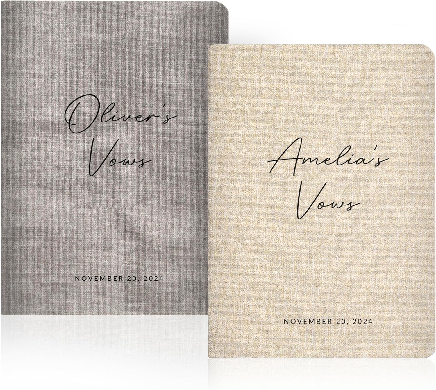 Personalized Slim Vow Books (Set of 2) - Soft Cover Wedding Ceremony Vow Booklets, Speech Notebook Journal, Gift for Newly Engaged Couple, 48 Lined Pages, Design 3, 5.75" x 4"