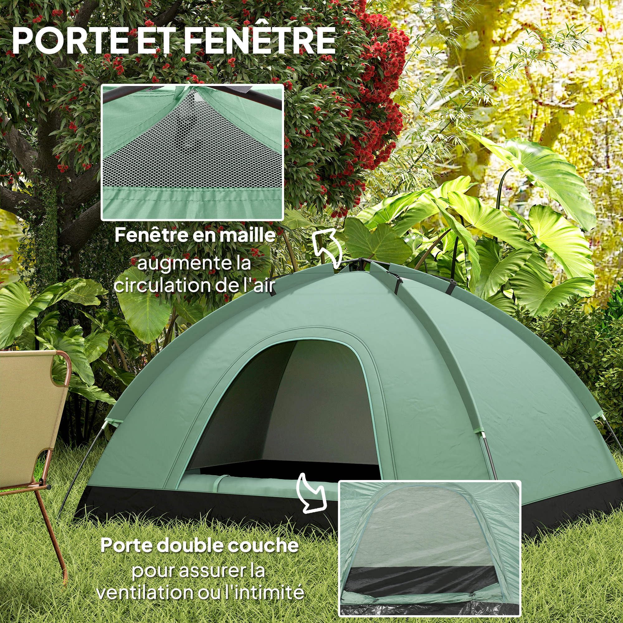 Outsunny Tente de Camping 2 Personnes Camouflage Tente dôme légère ventilée Facile à Monter avec Portes zippées, Poche de Rangement Sac de Transport Inclus Oxford