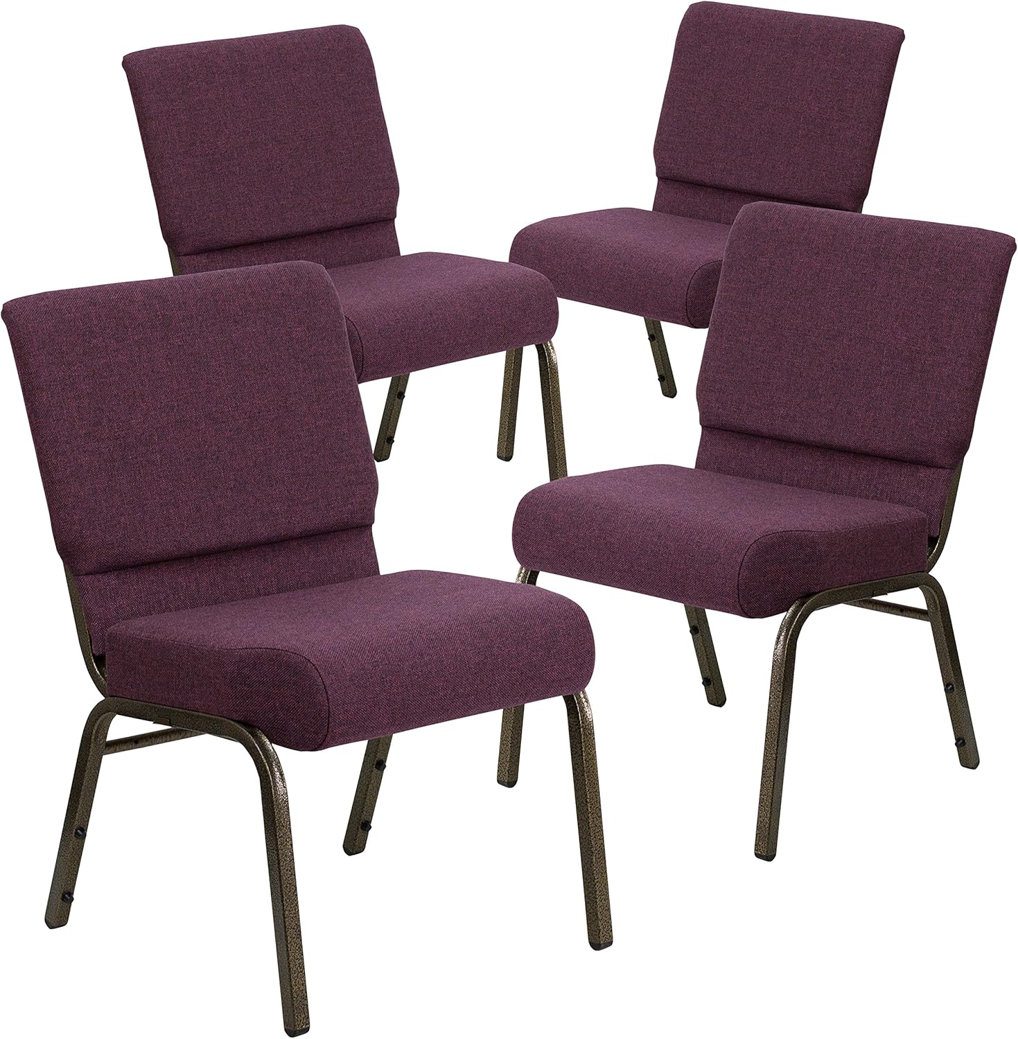 Flash Furniture 4 Pack HERCULES Series 21''W Stacking Church Chair in Plum Fabric - Gold Vein Frame
