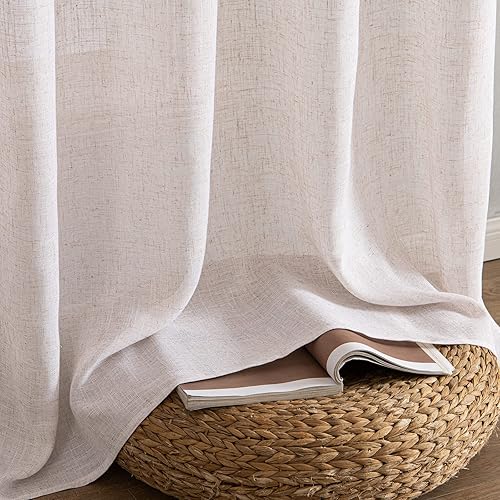 Miniatura 8 de MIULEE Cortinas de lino blanco natural de 72 pulgadas de largo para dormitorio, sala de estar, cortinas de ventana con textura de lino grueso que