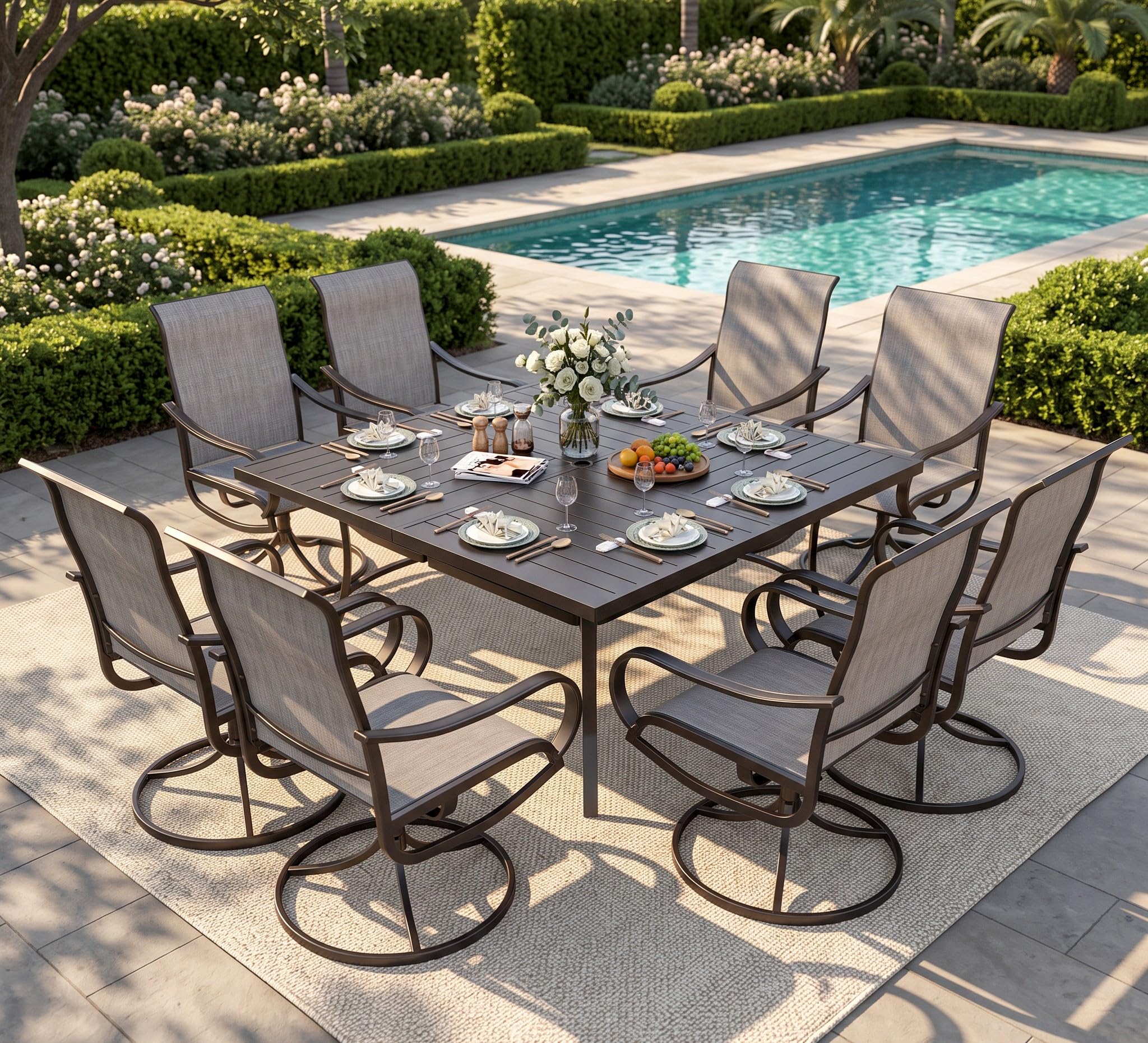 Sophia &amp; William Outdoor Dining Set for 8 w/Square Metal Table, Grey