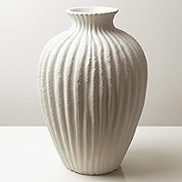 Homioray Handmade Ceramic Vase - Warm White Rustic Textured 10.4" Round with Irregular Waves & Weathered Stone Finish, Farmhouse Boho Home Decor