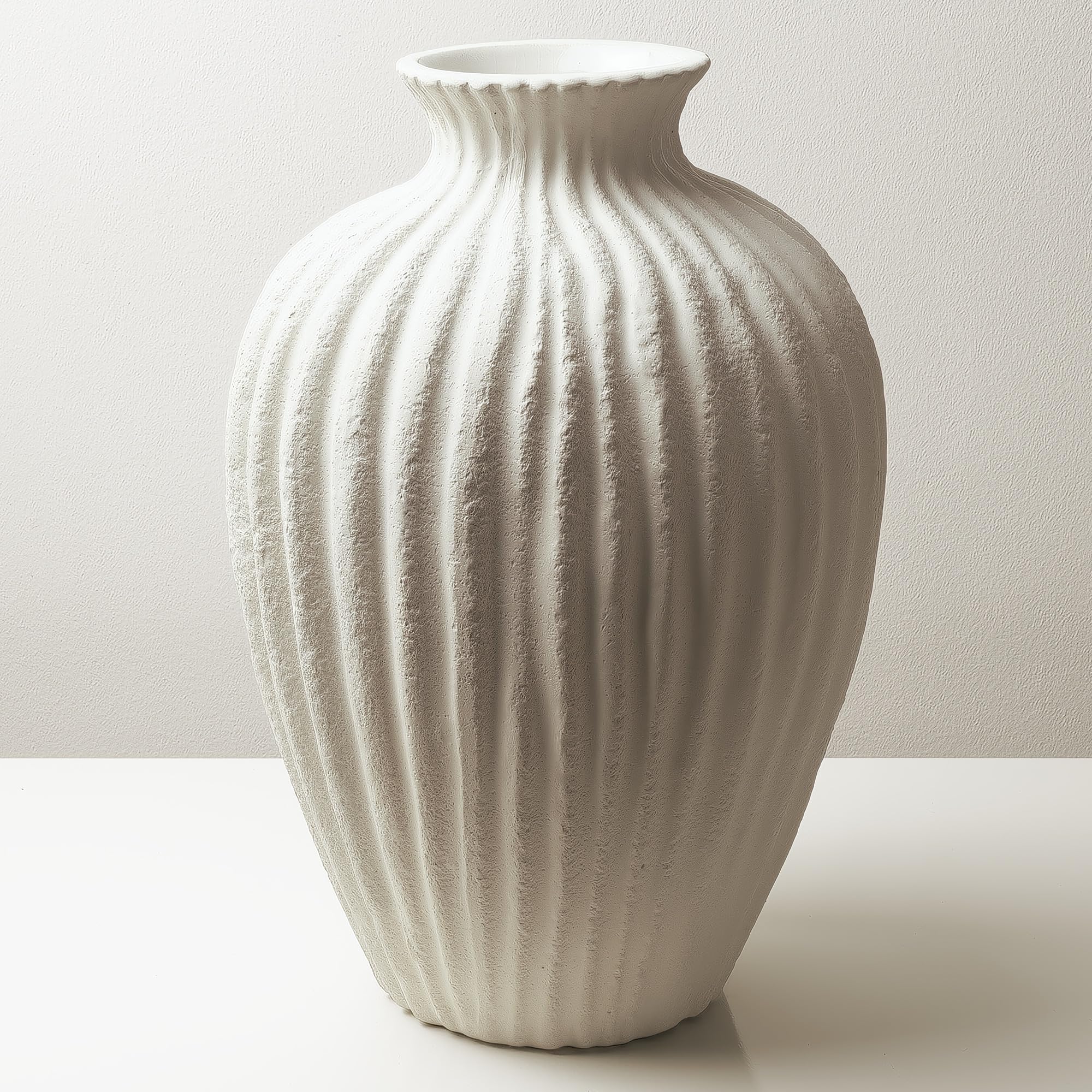 Homioray Handmade Ceramic Decorative Vase – Warm White Rustic Textured 10.4” Round Vase with Irregular Waves and Weathered Stone Finish for Home,