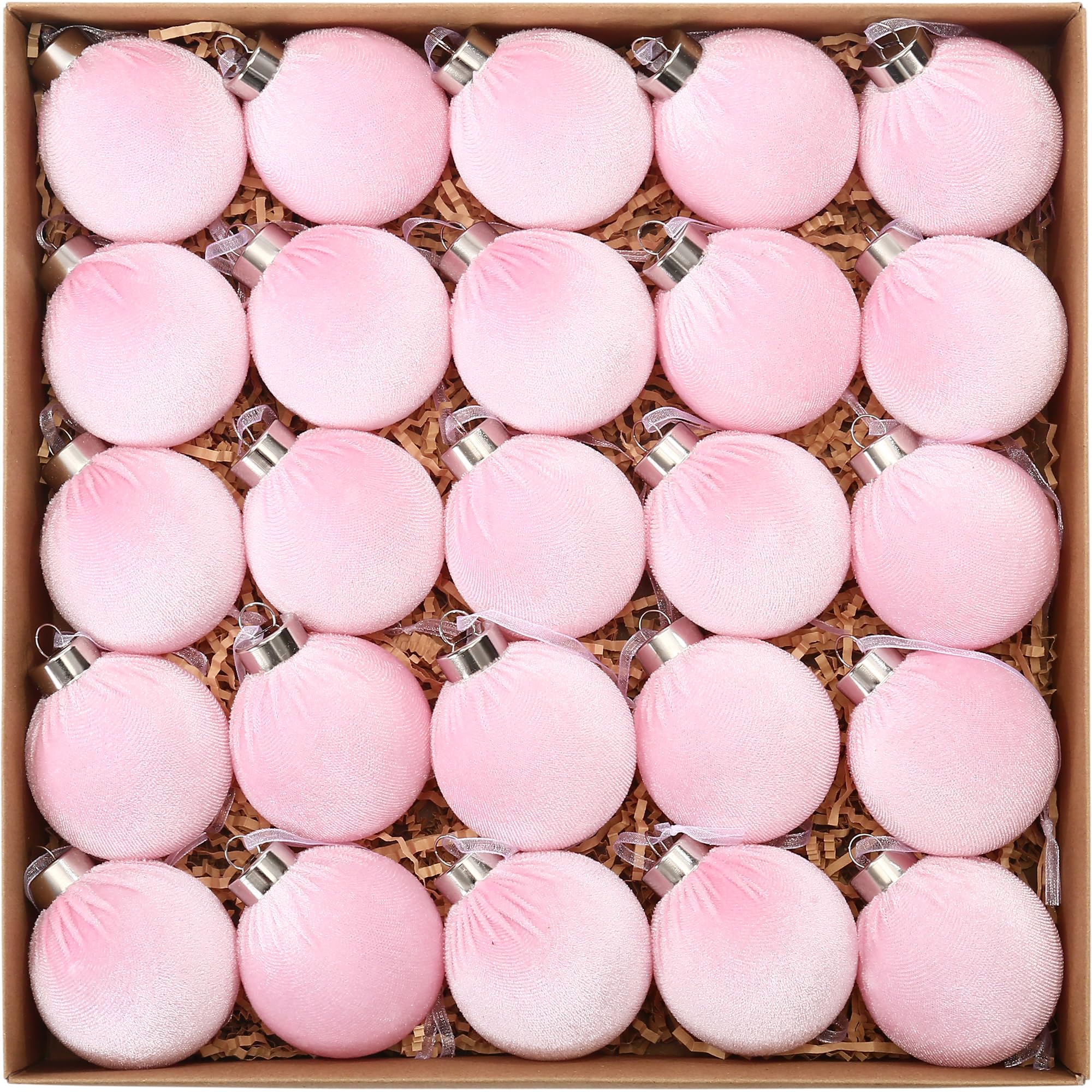 Sea Team 25 Bolas Navidad Terciopelo Purpurina 60mm Rosa