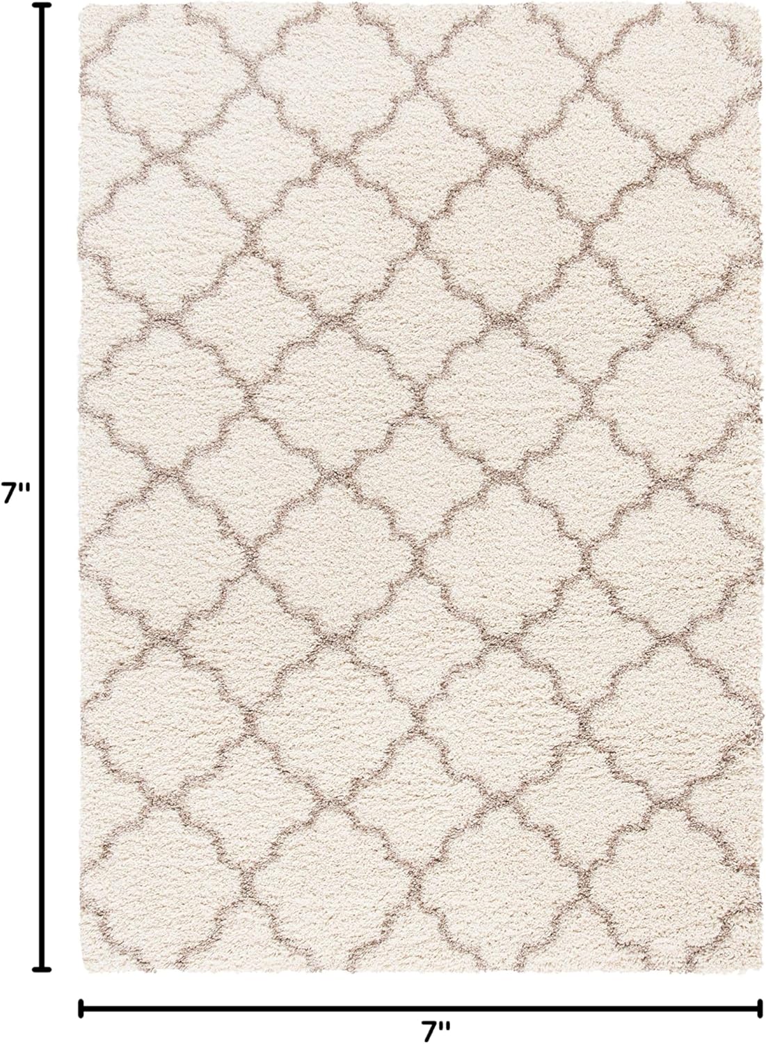 SAFAVIEH Hudson Shag Collection Area Rug - 7' Square, Ivory & Beige, Moroccan Trellis Design, Non-Shedding & Easy Care, 2-inch Thick Ideal for High Traffic Areas in Living Room, Bedroom (SGH282E)