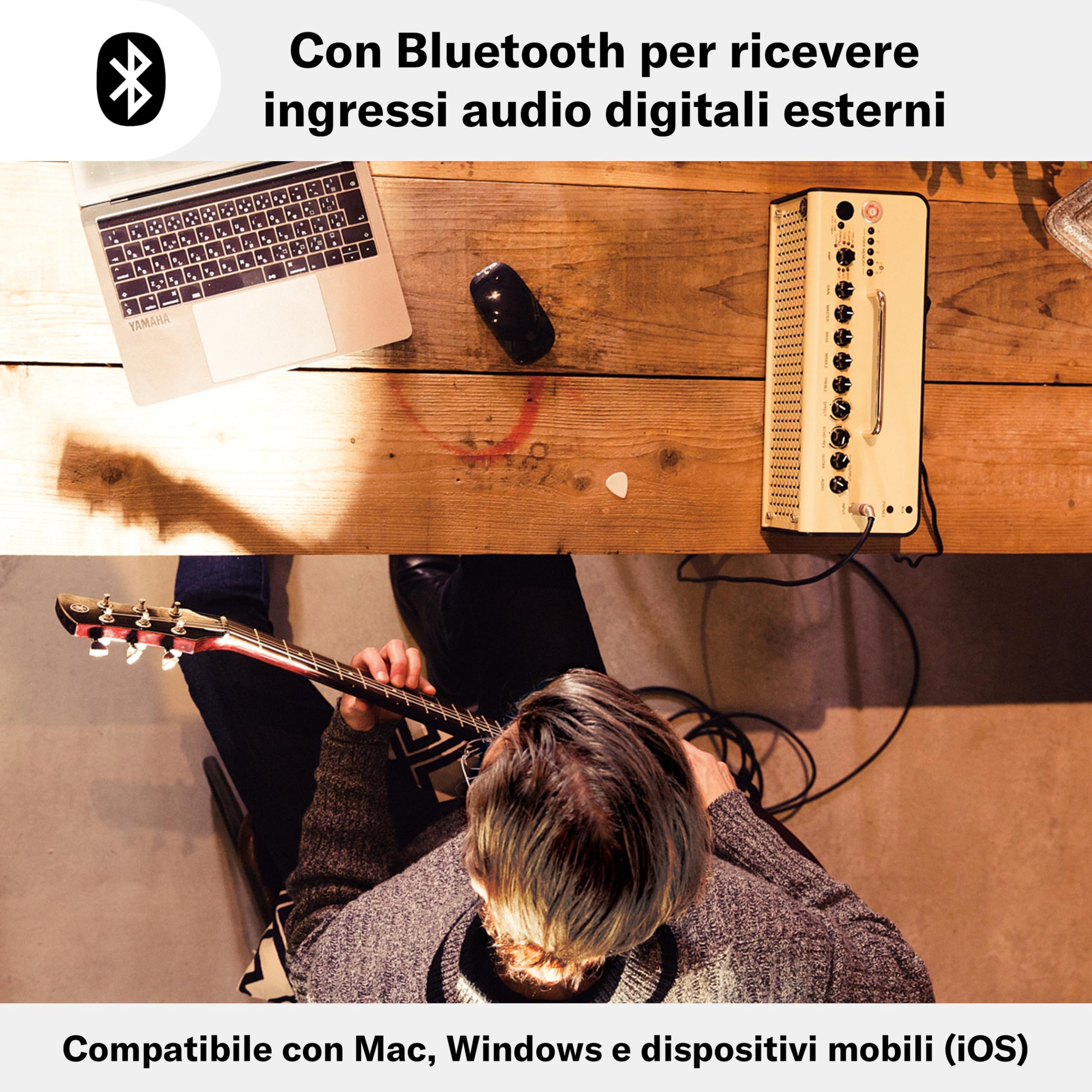 Yamaha THR10II Amplificatore da Tavolo 20 W con Bluetooth, 15 Modelli di Amp per Chitarra e 3 di Basso, 3 Flat Voicing e 3 Modelli di Microfono, Design Compatto e Portatile