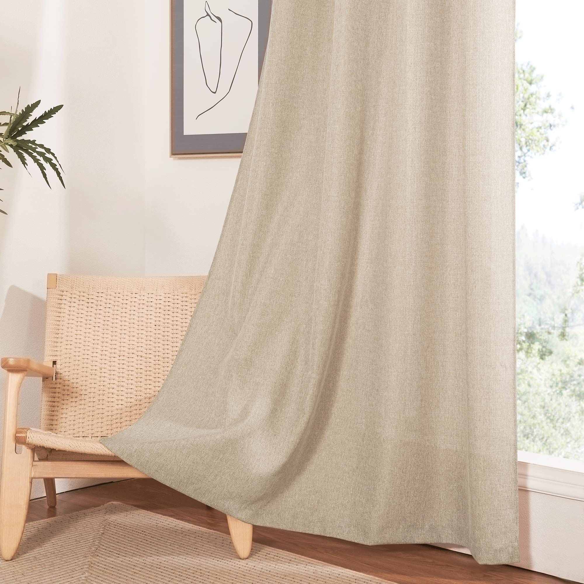 NICETOWN Linen Curtains and Drapes Faux Flax Waterproof Windows Treatments, Grommet Casual Linen Blend Total Privacy with Light Penetration for Bedroom/Basement, Sand, 1 Pair, 55 x 84 Inch