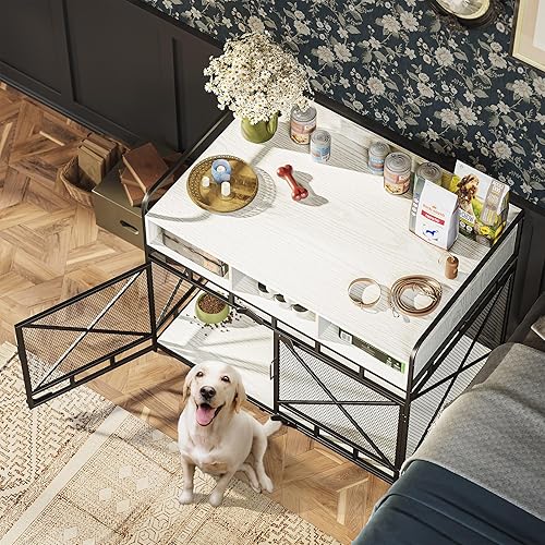 Miniatura 5 de Muebles de jaula para perros, mesa auxiliar de madera para perros, perrera de 43 pulgadas con cajones, jaula de perro resistente, jaula decorativa