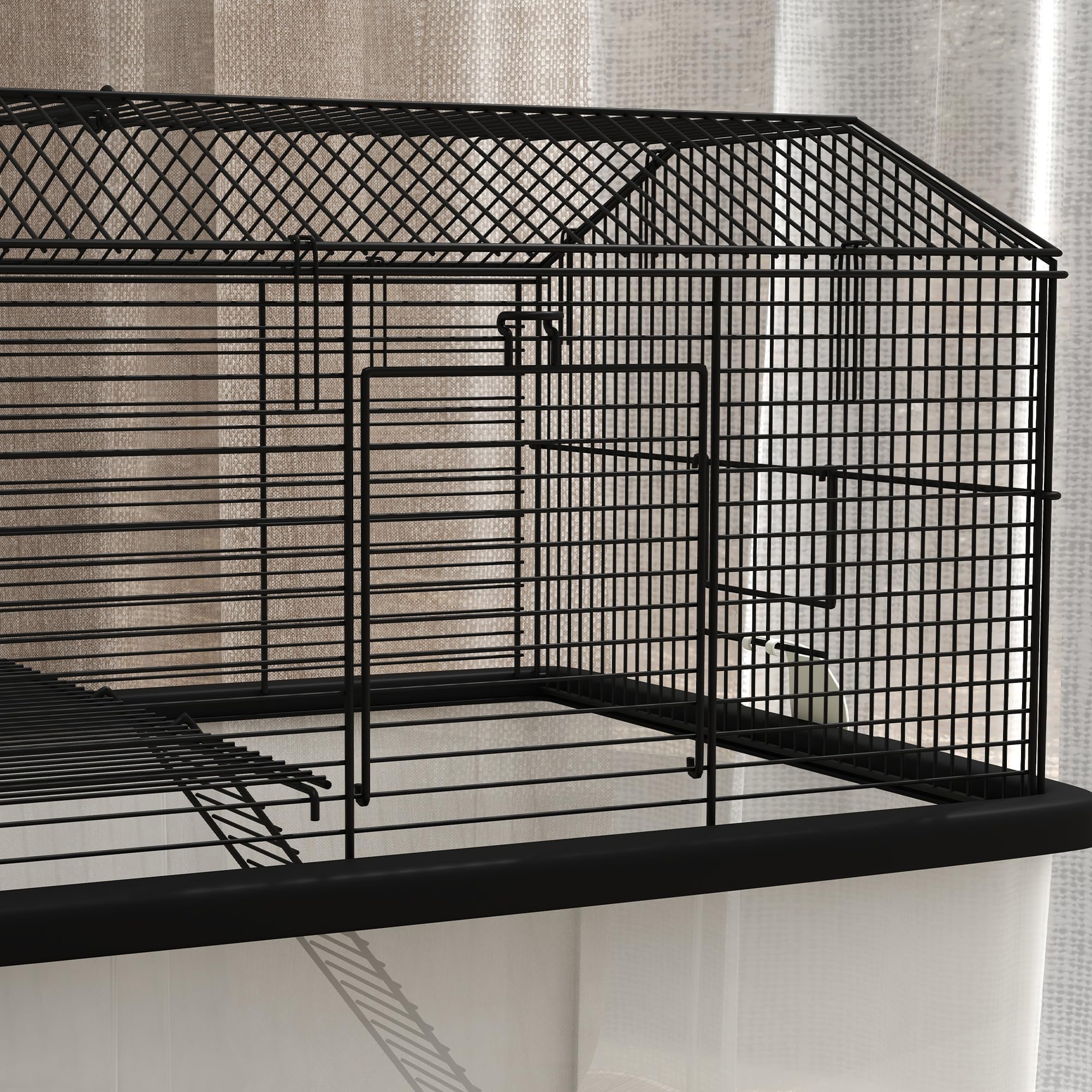 PawHut Gabbia per Roditori, 2 Piani, con Ruote, Piattaforma e Scala, per Criceti Nani, Siriani e Gerbilli, in Filo di Acciaio, 57 x 43 x 57 cm, Nero