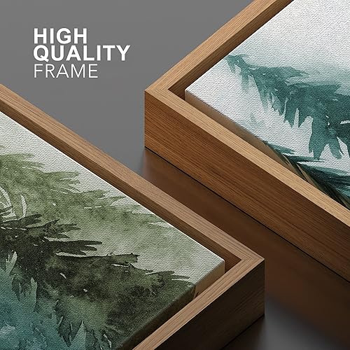 Miniatura 4 de SIGNWIN Lienzo enmarcado para pared, decoración de guardería de bosques, acuarela, verde y verde azulado, bosque, pinos, ilustraciones de naturaleza