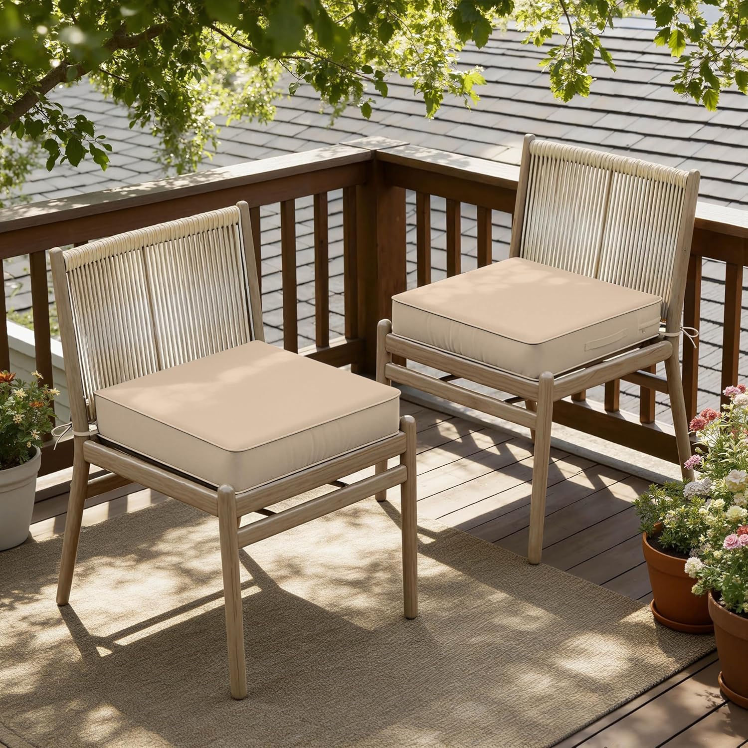 Outdoor Chair Cushions Patio Funiture Chair Seat Cushion 24 L X 24 W X 5 H Waterproof & Fade Resistant Square Sofa Couch Chair Pads with Non-Slip Bottom &Handle & Adjustable Straps Set of 2 24*24*5 Sand 2