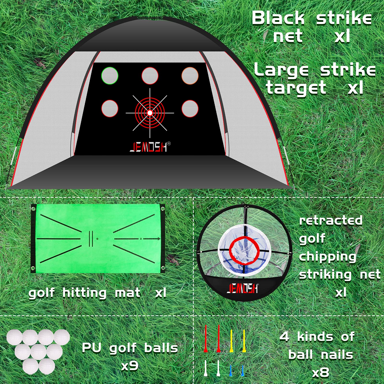 JEMOSH 10x7ft & 20x20in Golf Practice Hitting Training Chipping Aids