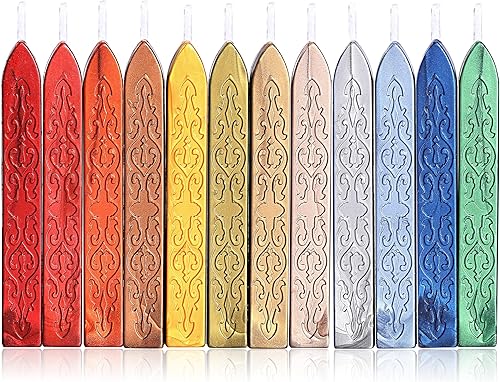 Miniatura 2 de Yoption 12 varillas de cera de sellado con mechas, colores mezclados metálicos antiguos, tótem de fuego, manuscrito, cera de sellado para sello de