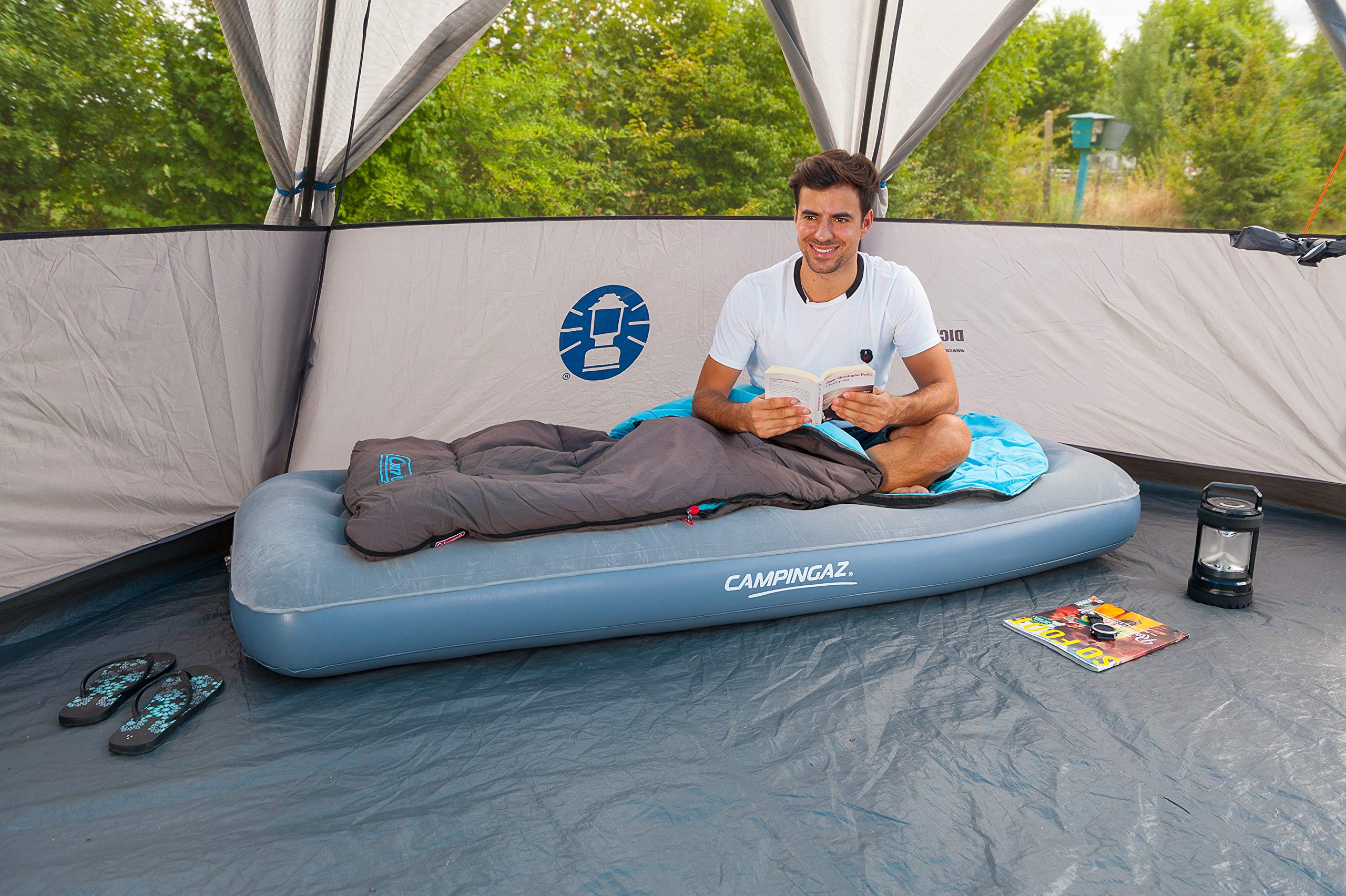 Campingaz Luftbett Quickbed Single - Indoor/Outdoor Luftmatratze eine Person, Velours Gästebett, Komfort Einzelbett, Campingbett, Wandern, Trekking, Festivals, 188 x 74 x 19 cm, max. 148 kg