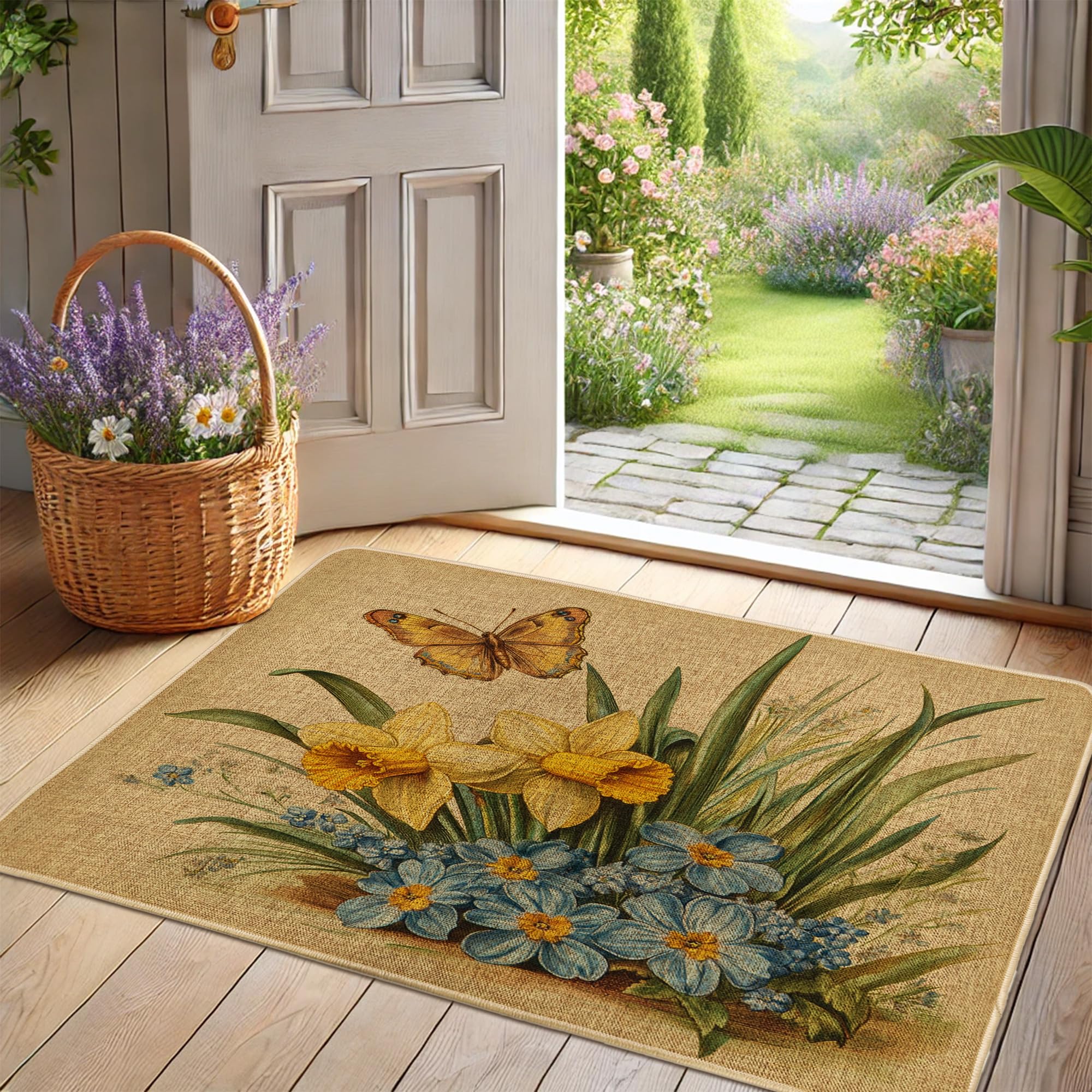 Paillasson jonquille imprimé tapis de porte antidérapant extérieur et intérieur 73x43cm