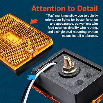 TRUE MODS 2pc 2x3 3x2 Amber Rectangle LED Trailer Side Marker Light for RV | DOT Certified, Stud Mount, IP67 Waterproof, Integrated Reflector, Clearance Side Marker Lights, LED Trailer Running Lights