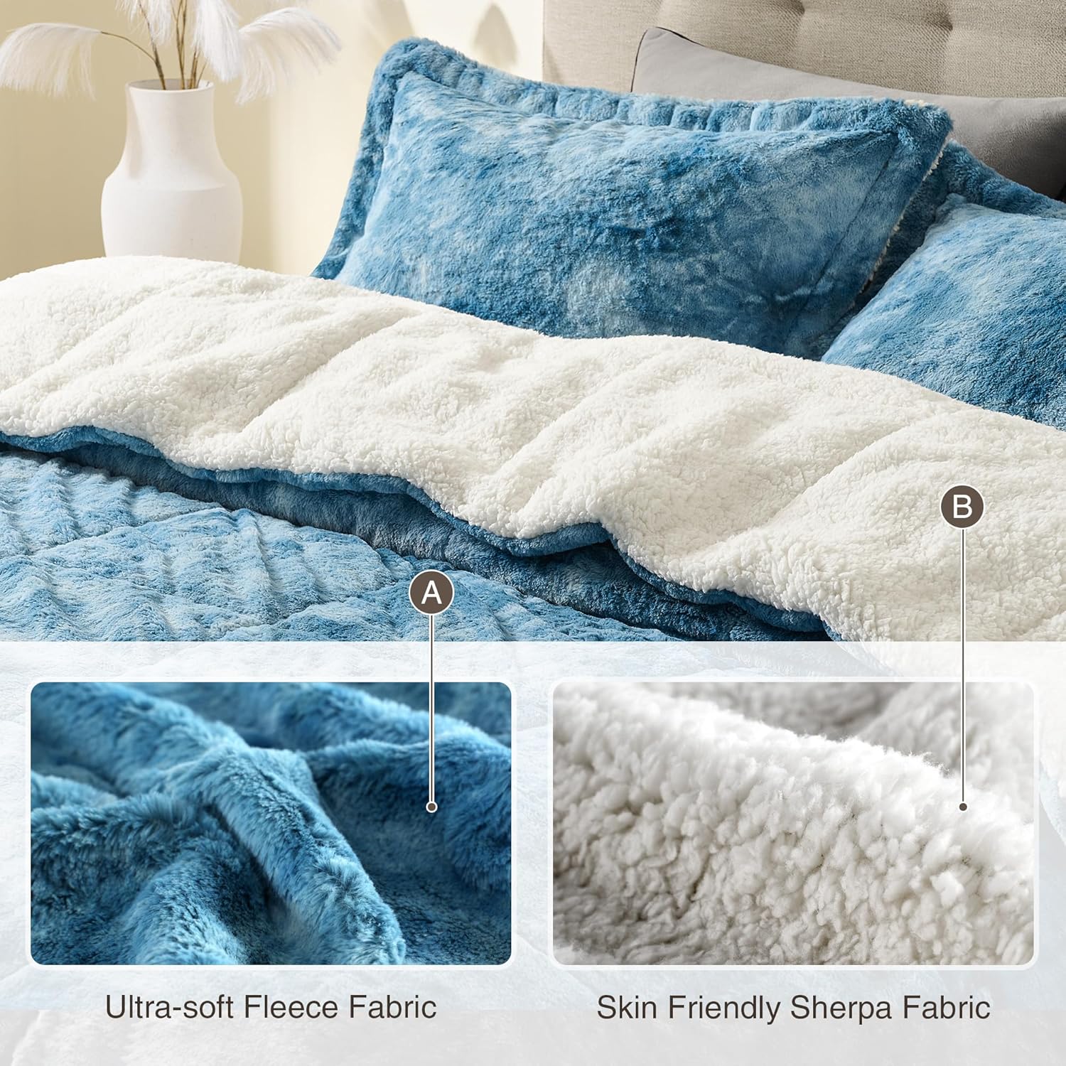 UNIKOME Sherpa Comforter Set King Size 3 Pieces,Soft Fleece Comforter Set,Warm Fluffy Plush Winter Bedding Set, Luxury Fuzzy Bed Set with Reversible Comforter & 2 Pillow Shams - Image 3