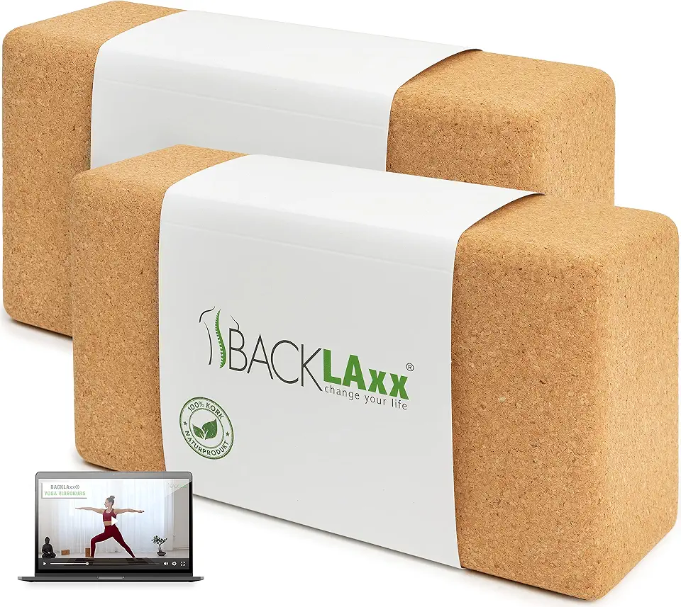 BACKLAXX® Yoga Block 2er-Set aus Kork | 100% nachhaltiger Yogablock | perfektes Yoga Zubehör | 2 Yogablöcke inkl. Anwendungsvideos | Yogablock 2er-Set | Pilates Block