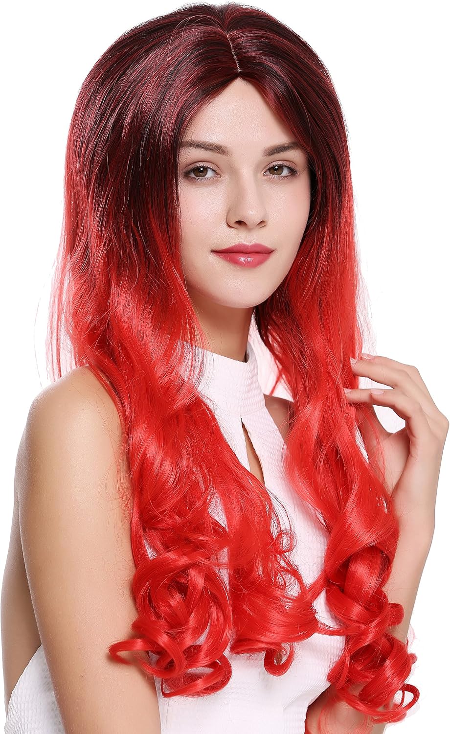 WIG ME UP, ZM-1707-1BT113 Lady Quality Wig Long Smooth Curled Tips Middle-Parting Ombre Black Red, Ombre black red (1BT113) - Image 3