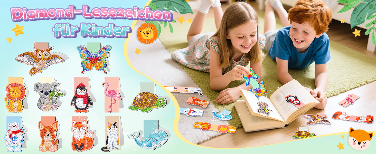 Koxtyzo 12 Stück Diamond Painting Lesezeichen Set - DIY Diamant Malerei Magnetische Lesezeichen Für Kinder 6-12 Jahre