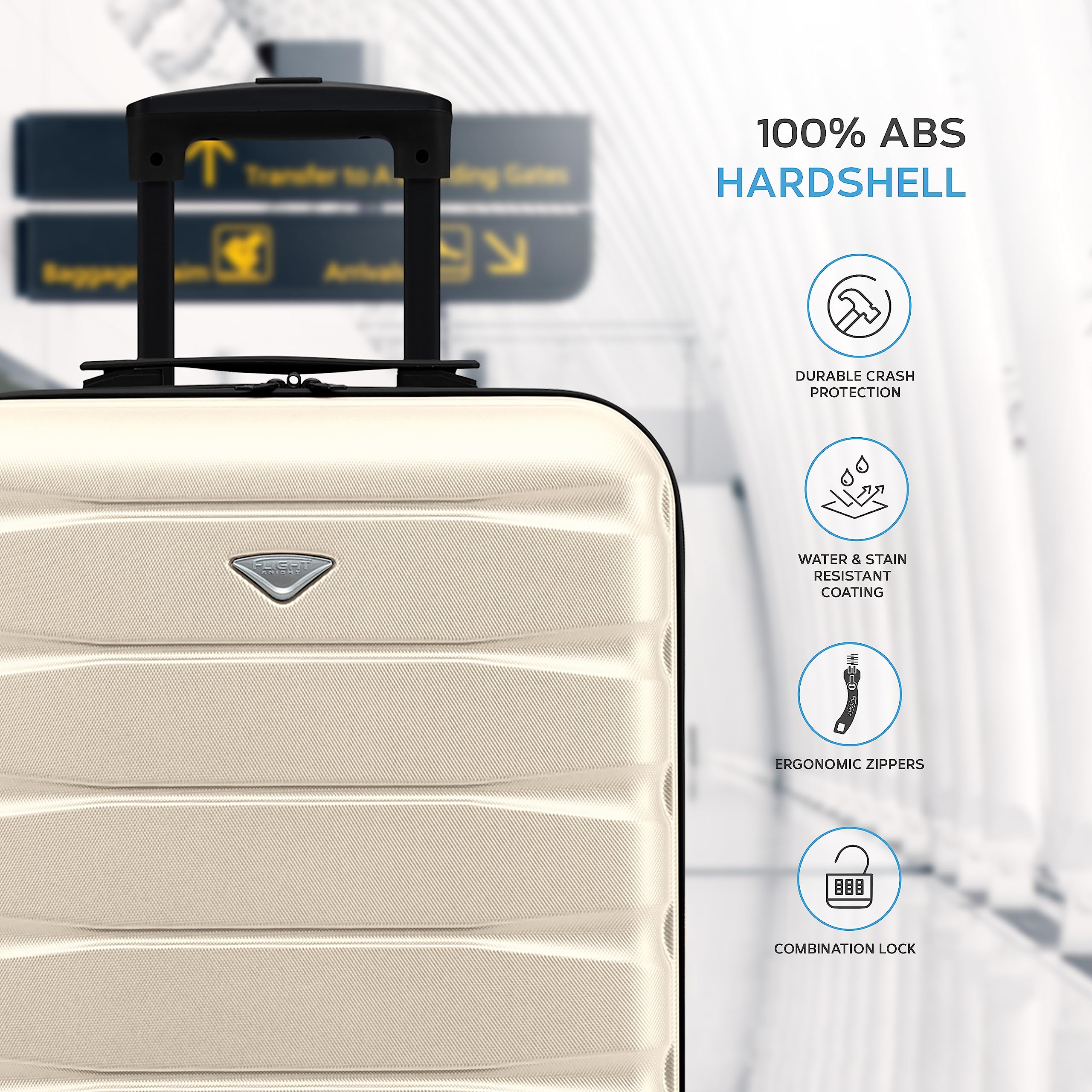Flight Knight 55x40x20 Ryanair Priority Cabin Suitcase, Also for EasyJet, Jet2, Lightweight,ABS Hard Shell, Durable 4-Wheel Cabin Case, Carry-On Size 10kg Hand Luggage, Travel Bag- 55 x 40 x 20