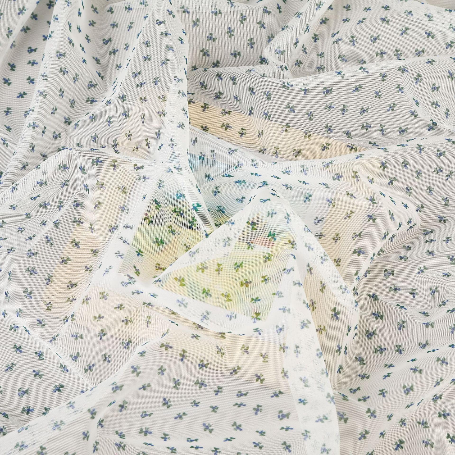 netzgewebe stoff mit Blumenmuster Tüllstoff Netzstoff organza stoff Bunter Spitzenstoff tischläufer stoff für Vorhänge Bekleidung Deko Weihnachten Hochzeit 150 cm Breit,Dunkelgrün + Saphirblau10 Meter