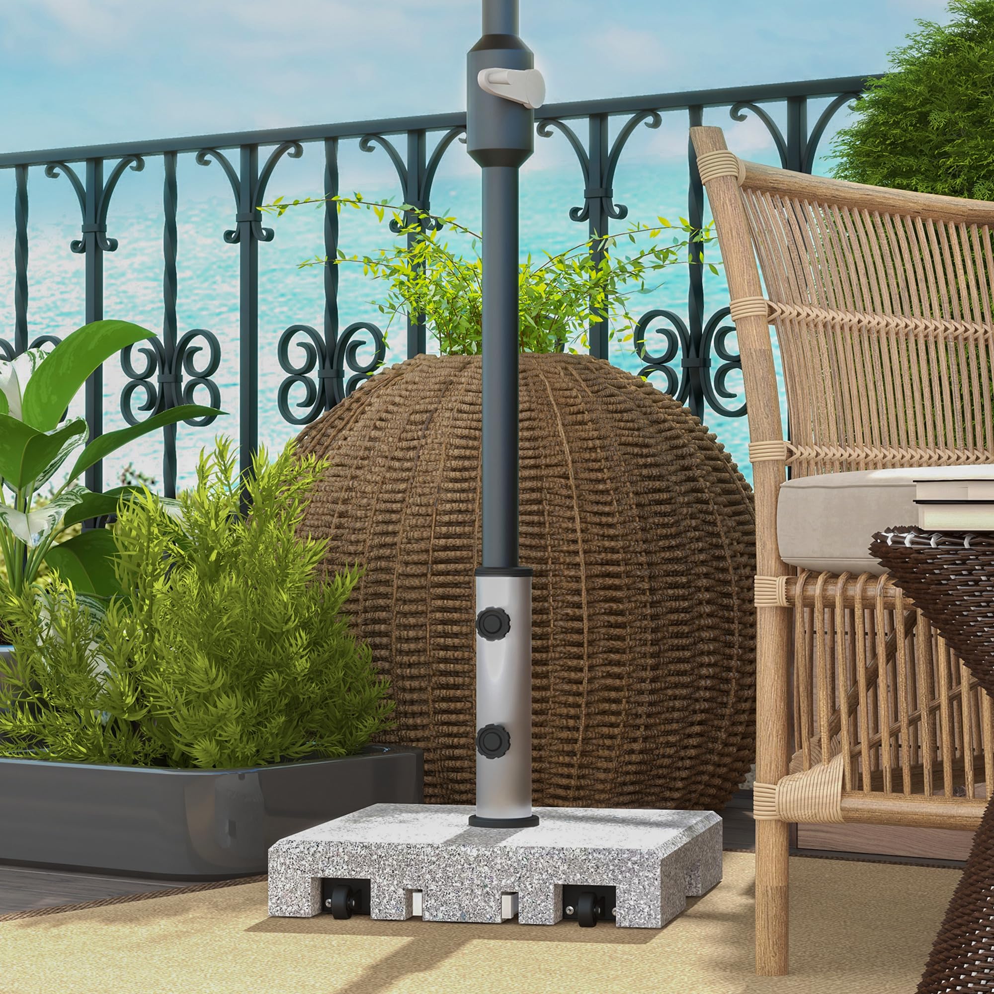 Outsunny Base per Ombrellone da Giardino in Granito, Basamento per Ombrellone da 28kg con Rotelle e Maniglia Estensibile, 41x41x37.5cm, Grigio