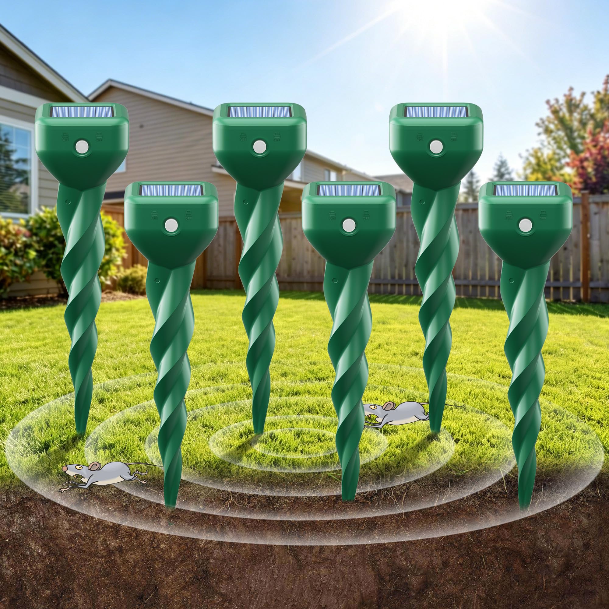 Lot de 6 répulsifs solaires IP67 pour surfaces de jardin, répulsif sans fil contre les taupes, résistant aux intempéries et respectueux des animaux
