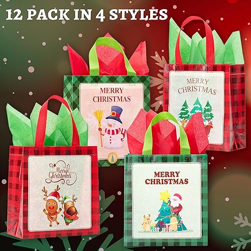 Miniatura 2 de Mr. Pen - Bolsas de regalo de Navidad reutilizables, 12 unidades, bolsas de regalo de Navidad con asas, bolsas de Navidad reutilizables para