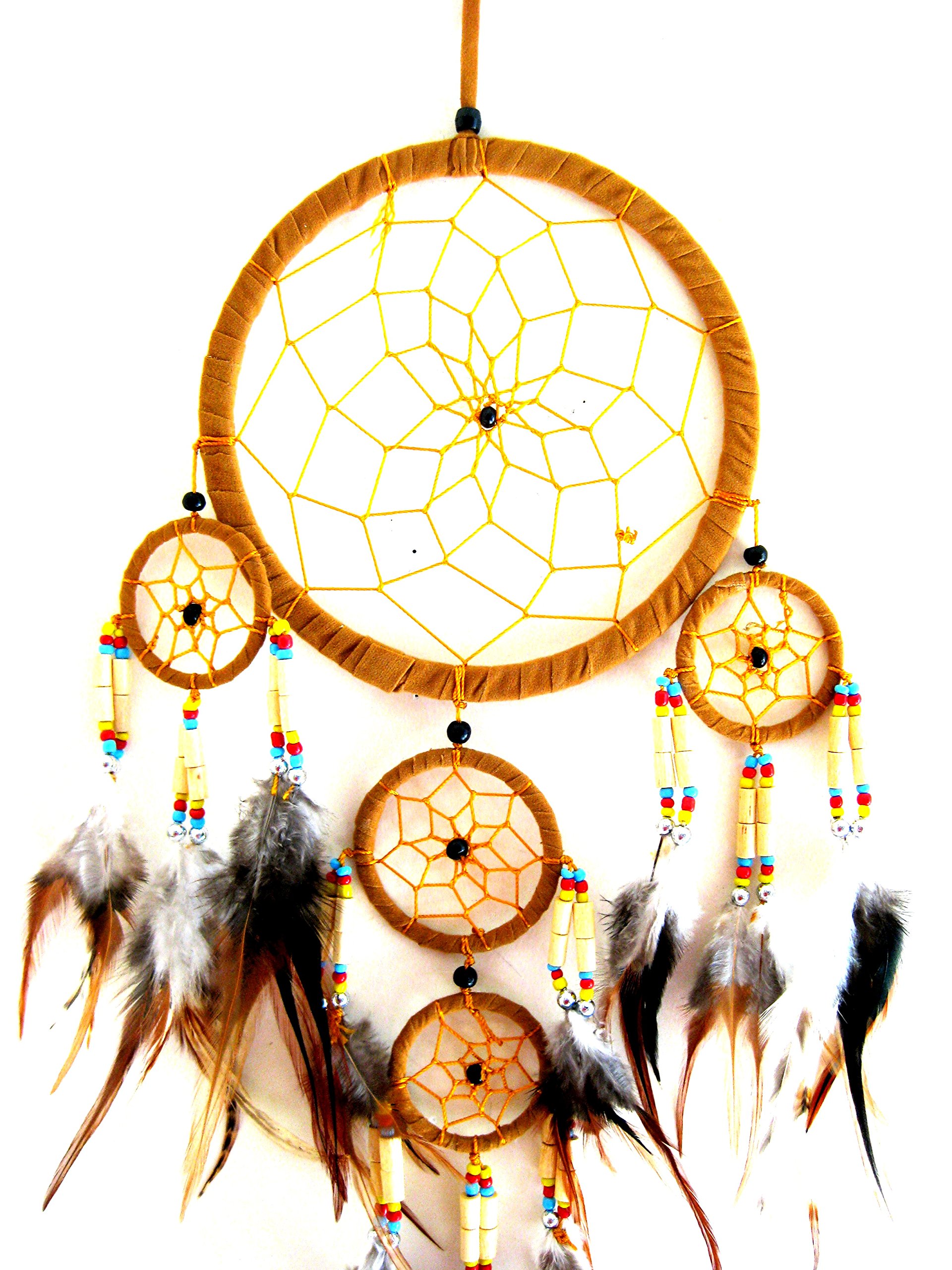 Dream Catcher Traditional String Color with Feathers & Beads, 7