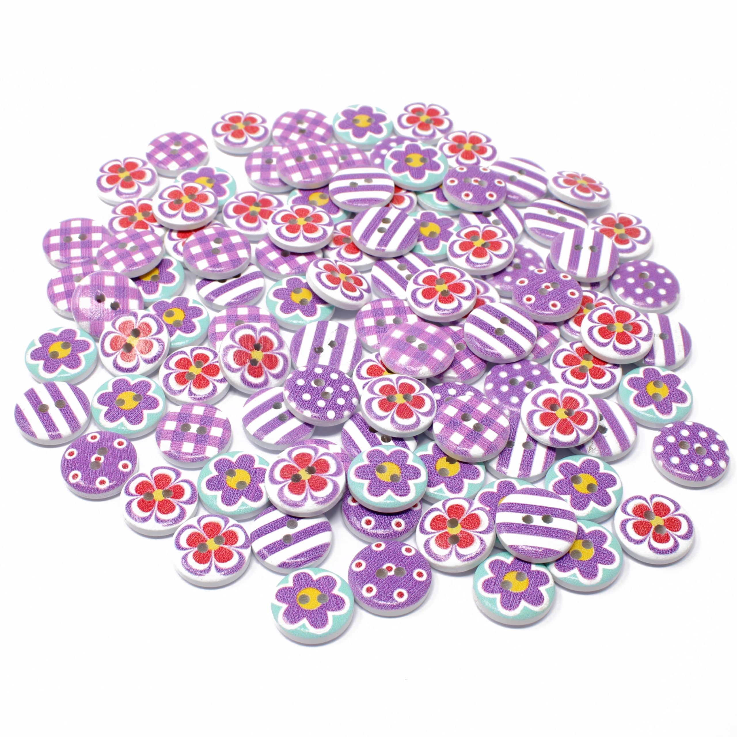 Special Touches Purple 100 Mix Wooden 15mm Round Shabby Chic Buttons Craft Cardmaking Embellishments