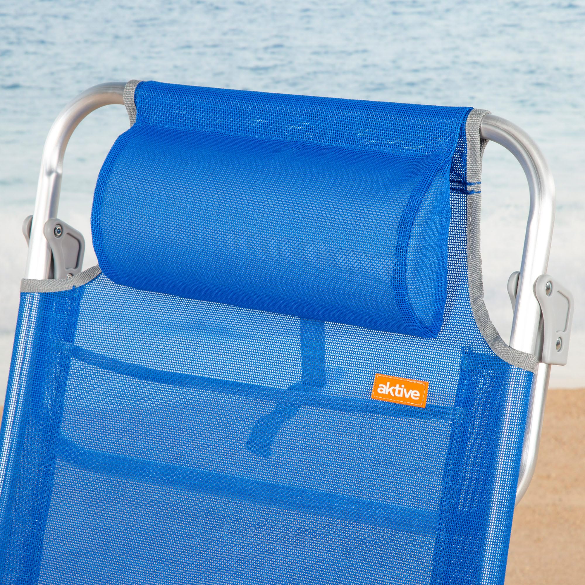 AKTIVE Chaise de Plage Pliable, Bleu foncé, textilène et Aluminium, 47 x 49 x 82 cm, 8 Positions, Dossier Haut, 110 kg