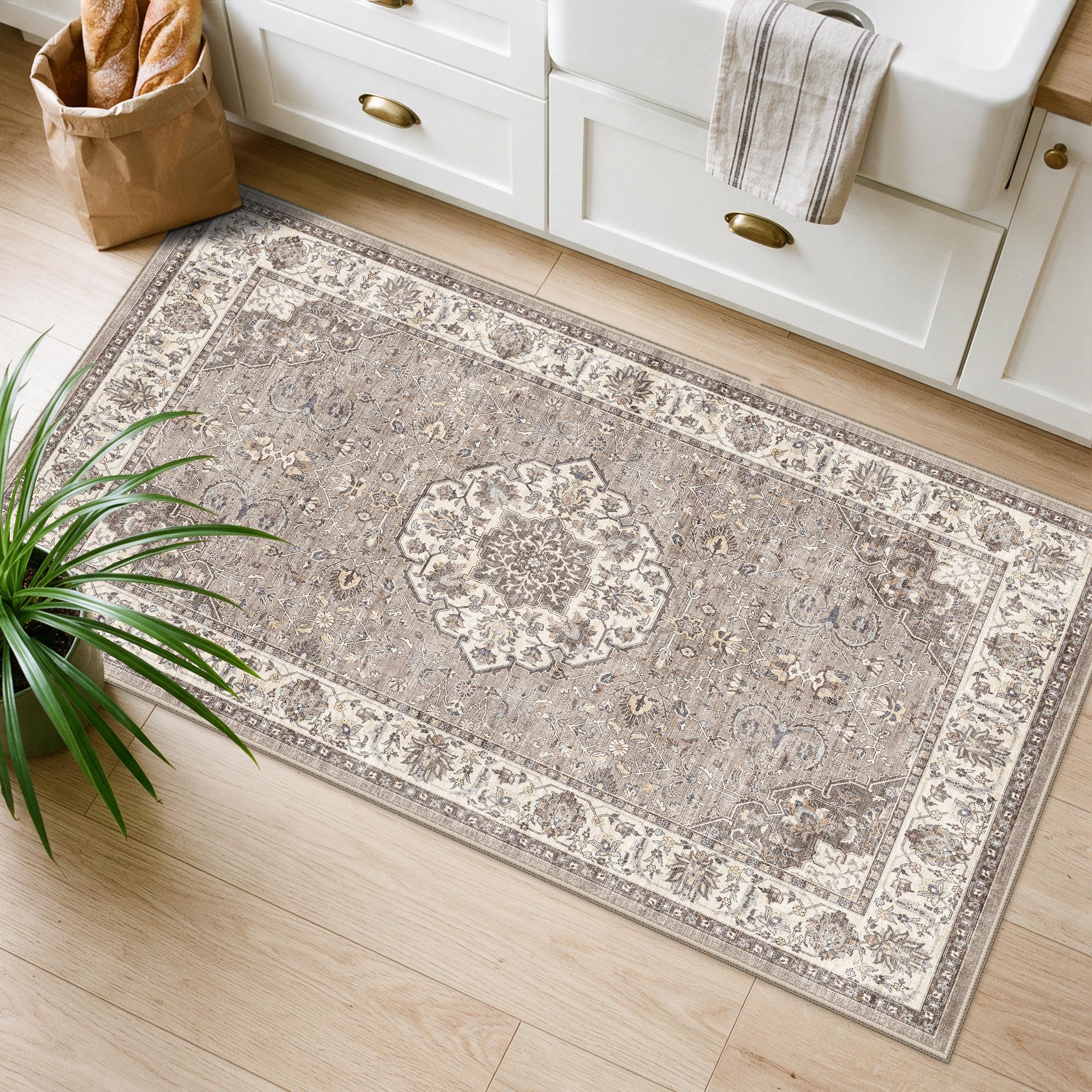 HY HAOYUNLAI Washable 2x4 Entryway Area Rug Non-Slip Hallway Carpet Brown — image 1