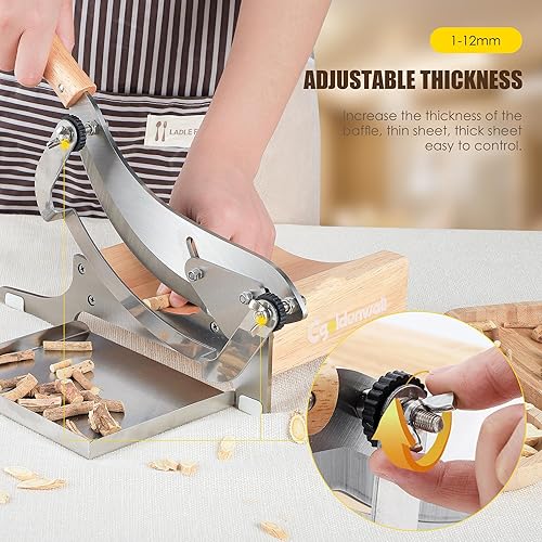 Miniatura 3 de CGOLDENWALL Rebanadora manual de 2 cuchillas de medicina china radiada, con bandeja magnética de acero inoxidable, para hierbas chinas, biltong,