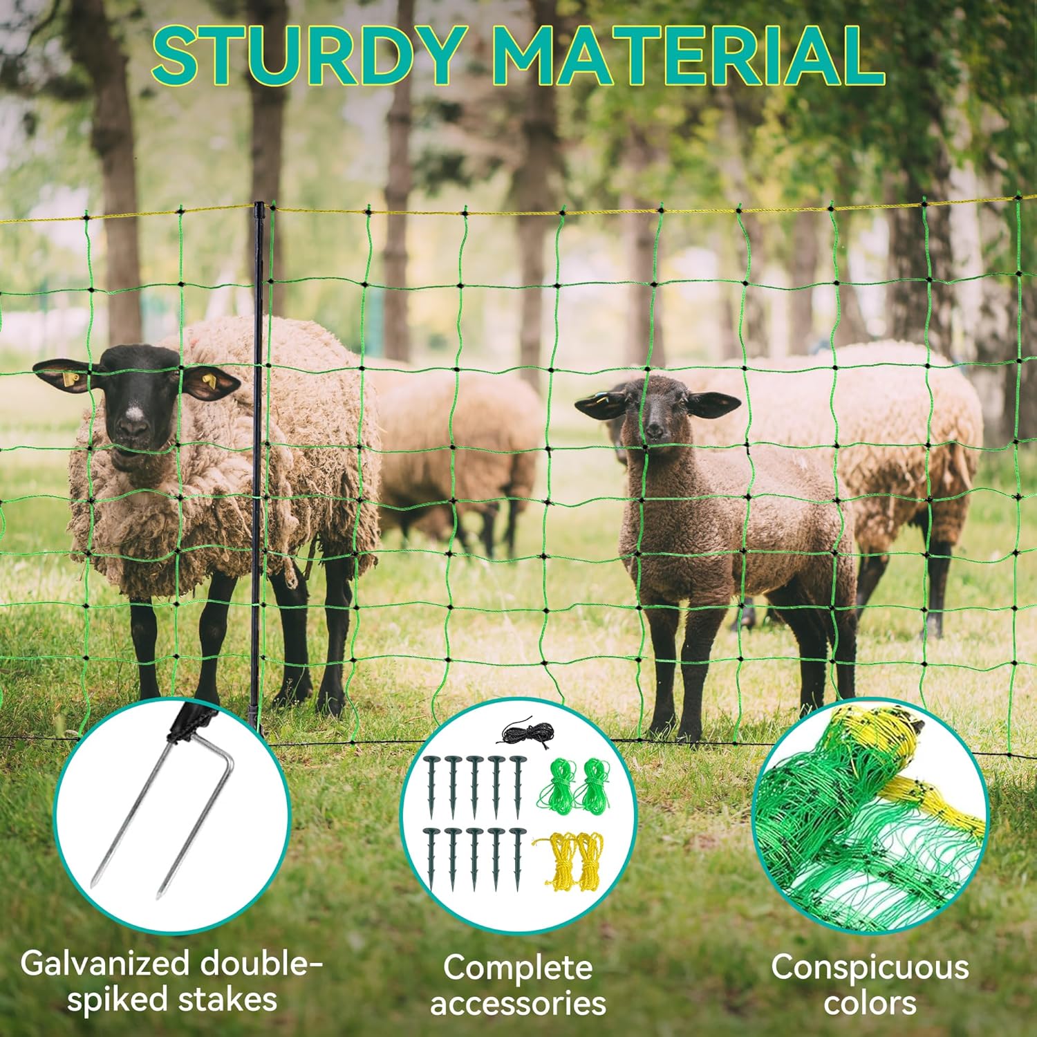 Electric Fence Netting - 47.2" H x 164' L, Portable Movable Livestock Nets Mesh for Lambs, Dogs, Deer, Larger Animals Electric Fencing for Backyards, Homesteaders, Farms Ranches, and Gardens