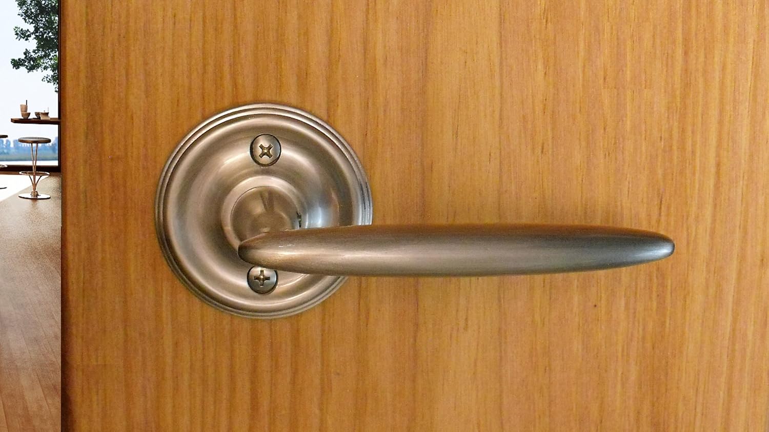 FPL Alexandria Passage Door Lever Set for Closet, Hallway, and Bedroom Doors, 2-3/4" Backset, Antique Brass Finish