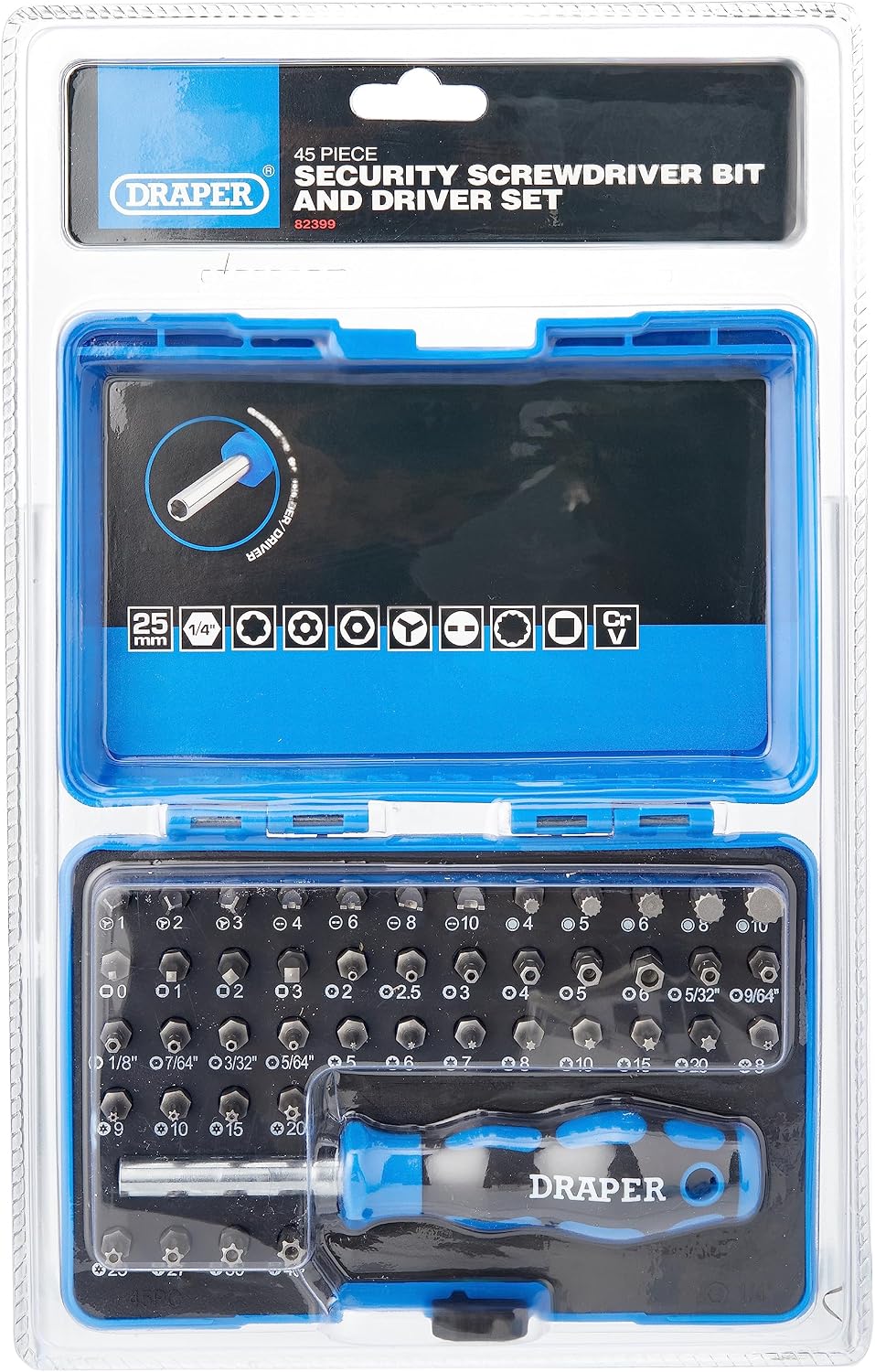 draper-82399-security-screwdriver-bit-and-driver-set-45-piece-black-and-silver