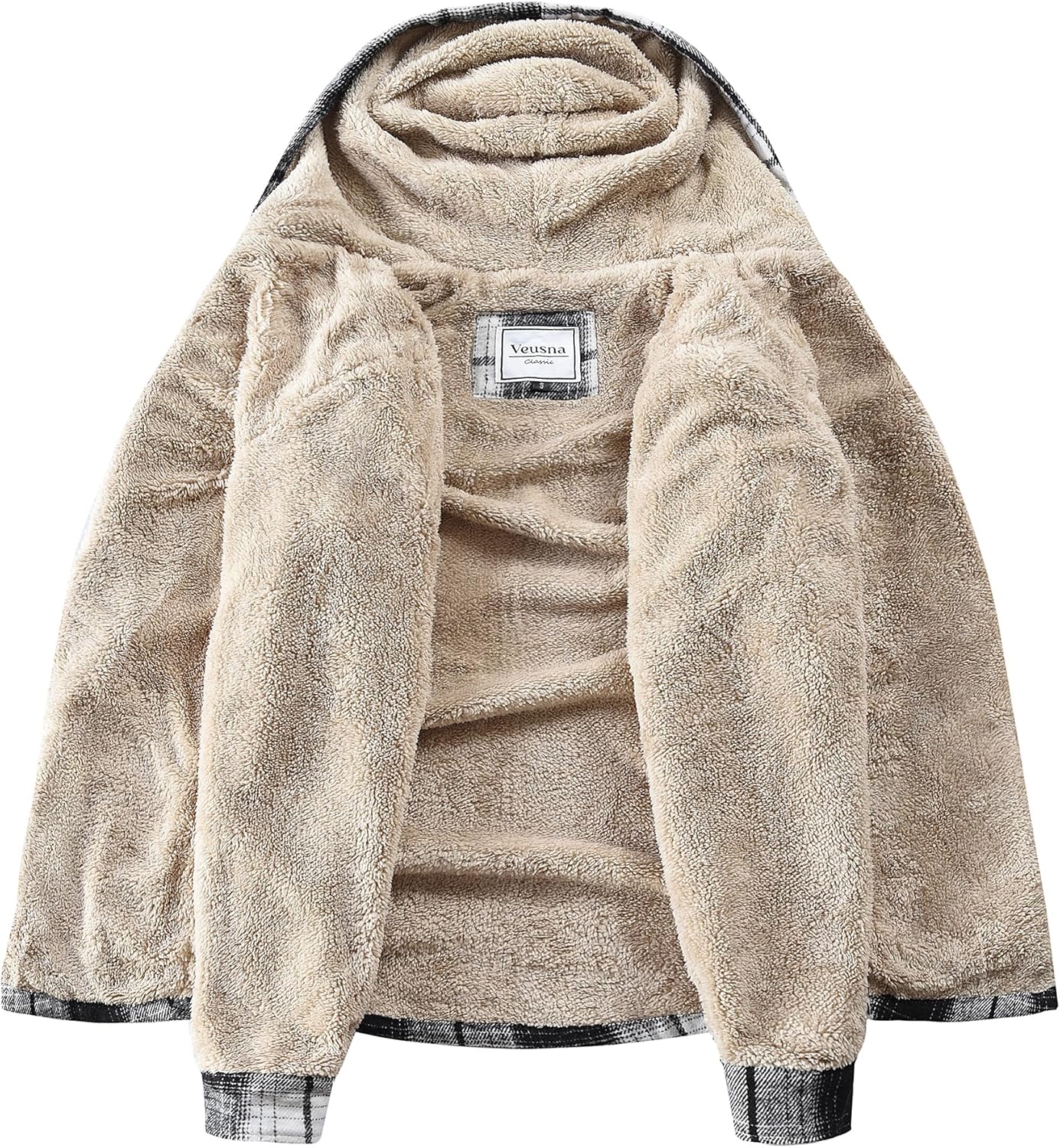 Men's Zip Up Flannel Shirt Jacket Fleece Lined Long Sleeve Plaid Coat Heavyweight Hoodie with Hood - Image 4