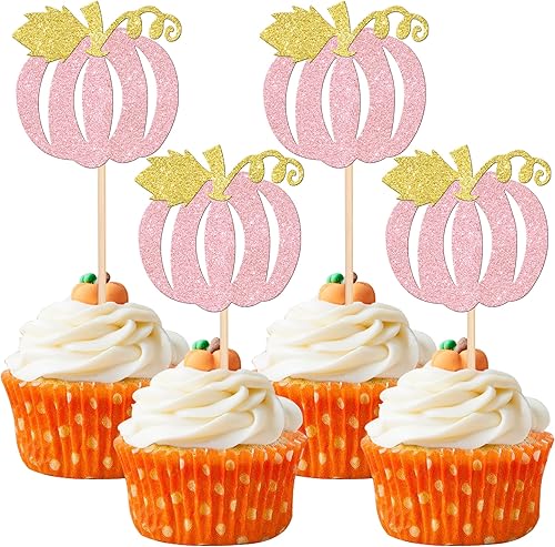 Miniatura 136 de 24 piezas de calabaza Oh Baby Cupcake Toppers Glitter Heart Feet Baby Shower Cupcake Picks para otoño, Acción de Gracias, tema de otoño, baby