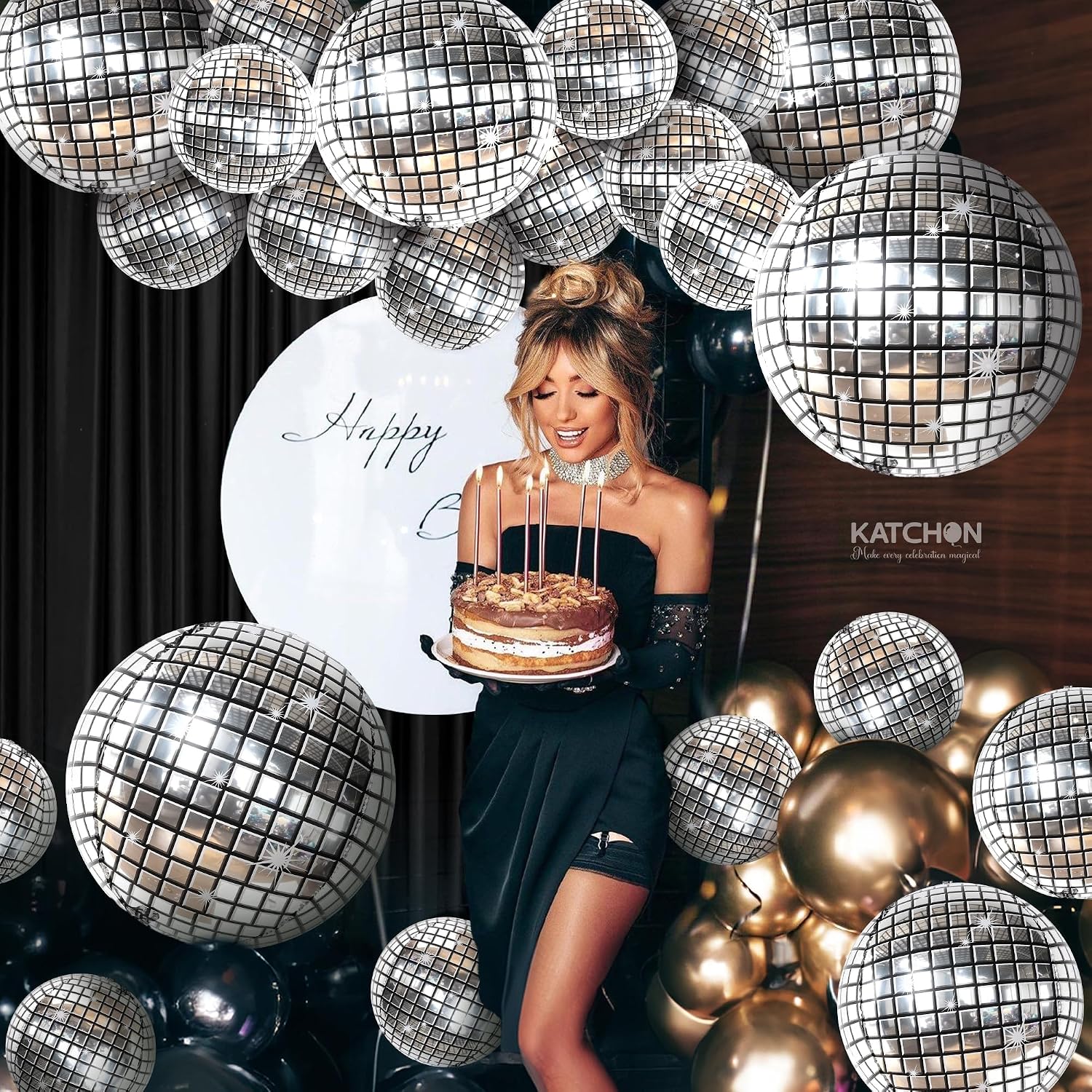 KatchOn, Pack of159, Silver Disco Ball Balloons | Shiny Disco Ball for Disco Party Decorations with New Years Eve Party Supplies 2026 Silver | Happy New Year Decorations Kit | NYE Decorations 2026