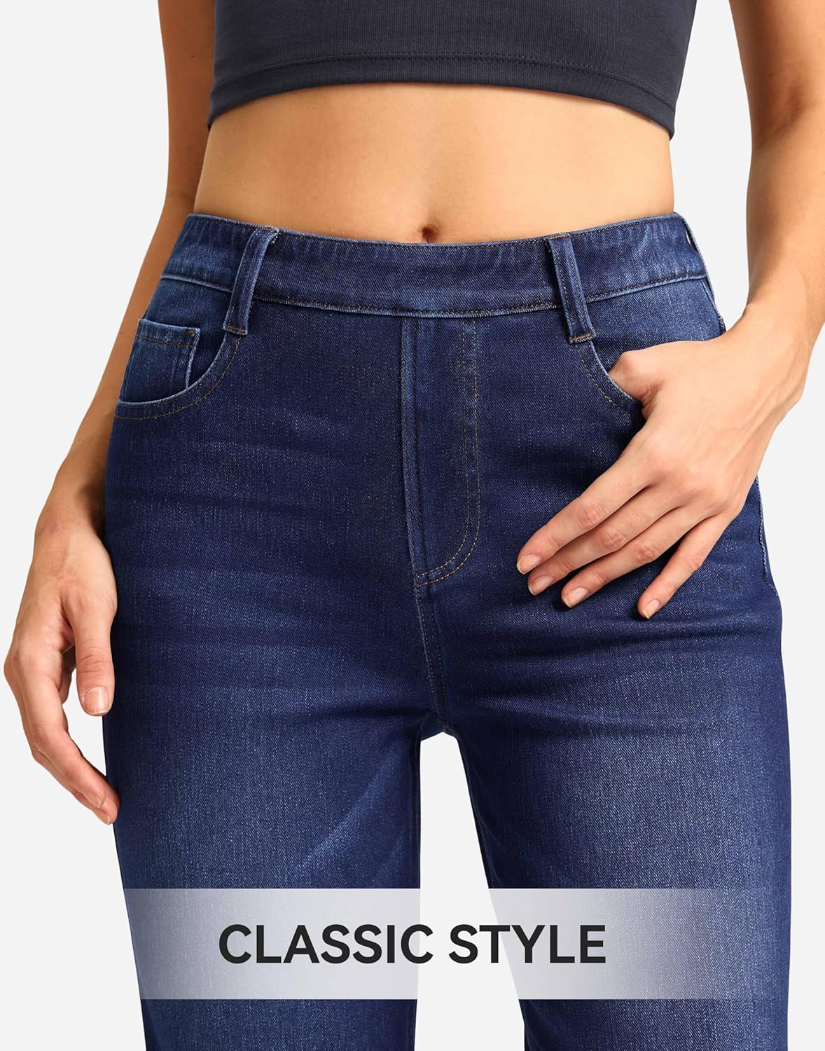 Rammus Straight Leg Jeans for Women Stretchy Pull on Sweatpant Jean Trendy Tummy Control High Waisted Denim Pants - Image 6