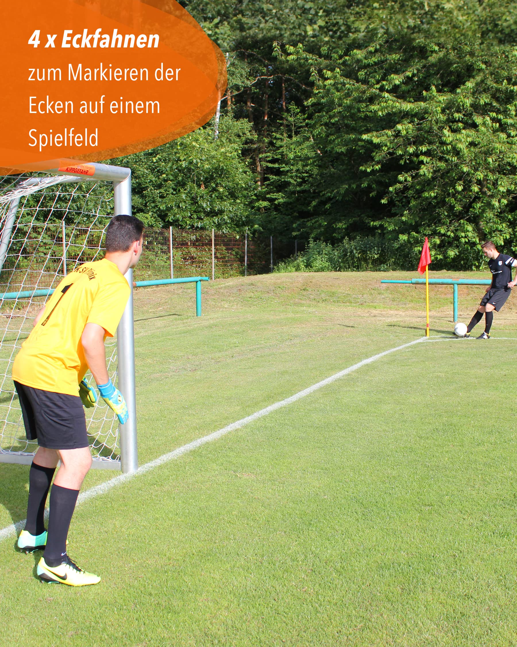 Bandiere angolari con giunto ribaltabile – 4 in set – con manicotto inferiore – 160 cm di altezza – per marcatura sul campo di gioco – per calcio e altri sport