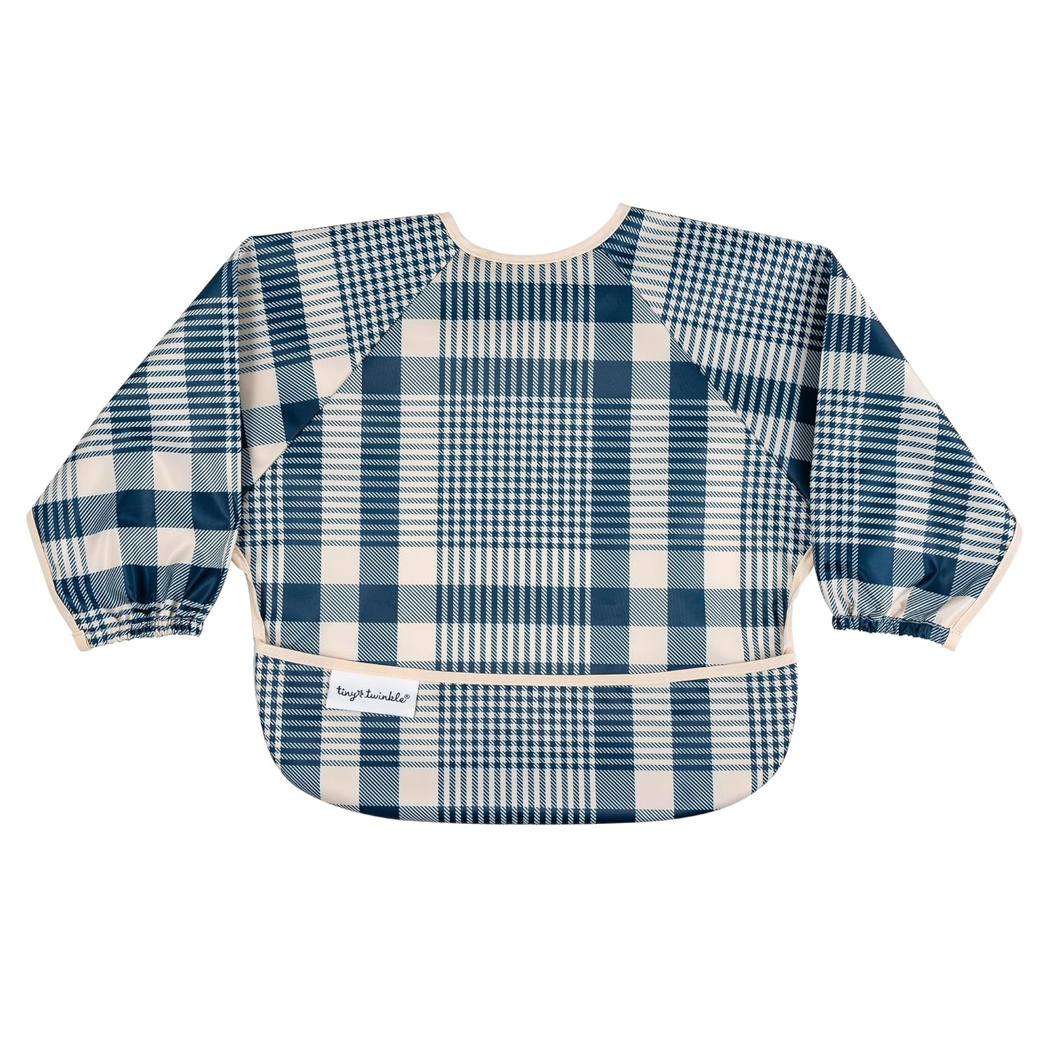 Tiny Twinkle Long Sleeve Bib for Babies & Toddlers | Waterproof Smock Bib for Eating | Machine Washable & Mess-Proof Feeding Essentials | Newborn Shower Gift (Gingham, Small 6-24 Months)