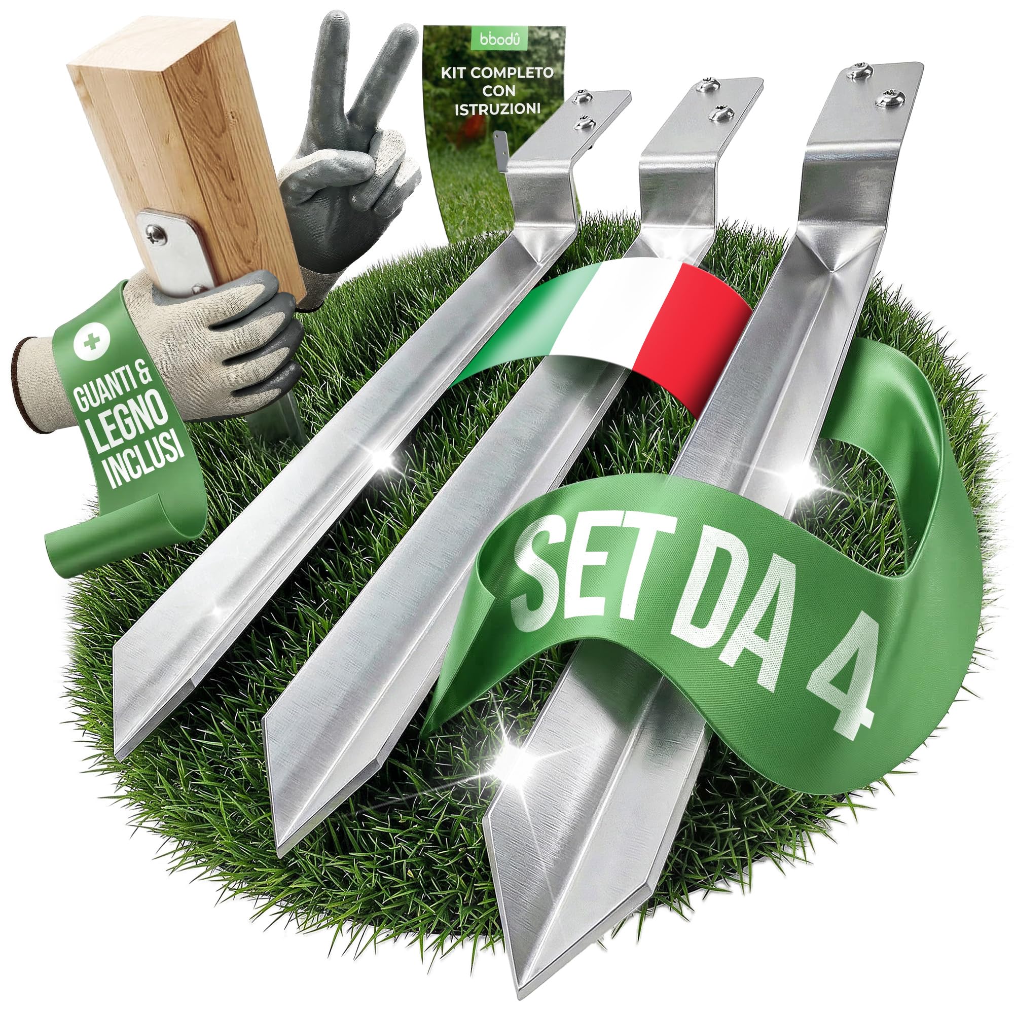 Set di 4 Supporti a L per Ancoraggio a Terra per Altalene | 50 cm in Acciaio Zincato a Caldo | Ideale per Altalene e Giardino | Include Viti, Guanti, Blocco di Legno ed eBook