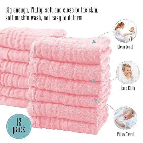 Vista 118 de Cute Castle Paquete de 12 paños de muselina para bebé, 100% algodón, ultra absorbentes, grandes, 20 x 10 pulgadas, trapos súper absorbentes